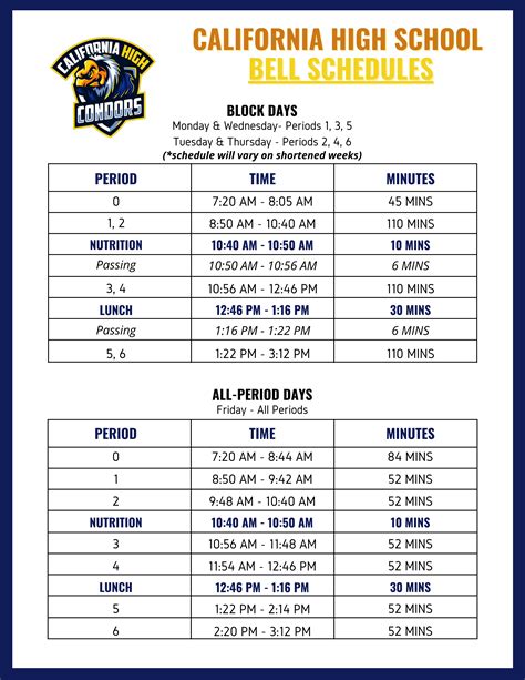 Bell Schedule – Our School – California High School