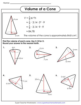 Volume Worksheets -Cones Rounding Worksheets, Volume Worksheets, Shape ...