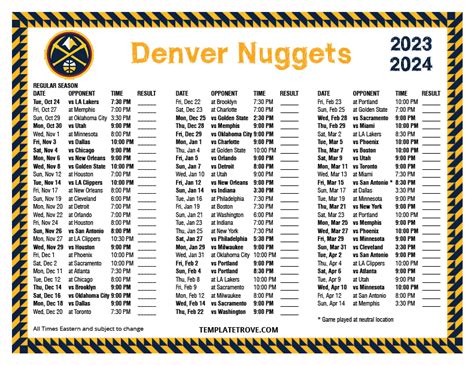 Printable 2023-2024 Denver Nuggets Schedule