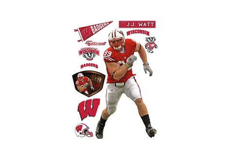 Life-Size J.J. Watt Wisconsin Wall Decal | Shop Fathead® for Wisconsin Badgers Decor