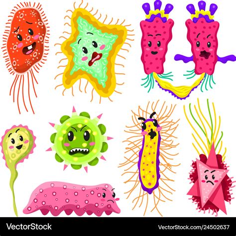 Set of bacteria characters cartoon cute germ Vector Image