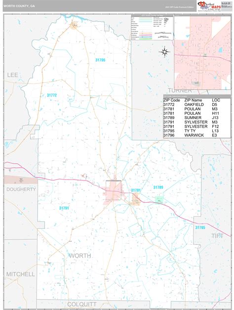 Worth County, GA Wall Map Premium Style by MarketMAPS - MapSales