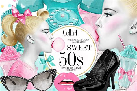 Sweet 50's, Retro Clipart Set, Fashion Graphic by collartstudio · Creative Fabrica