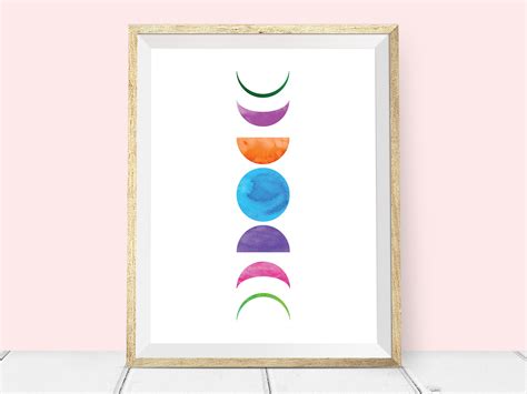 Moon Phases Print, Colorful Lunar Phases, Phases of the Moon, Moon Wall Art, Moon Poster, Wall ...