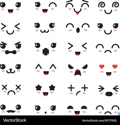 Cartoon kawaii eyes and mouths cute emoticon Vector Image