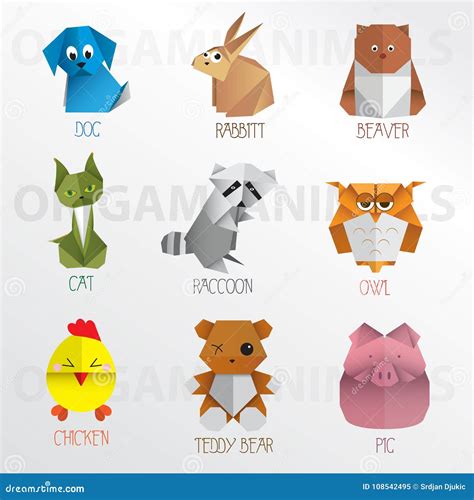 Animals Origami Paper Art Collection Stock Vector - Illustration of ...