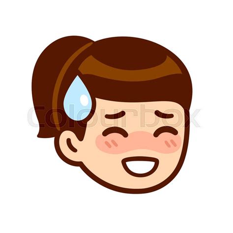 Embarrassed blushing girl face with ... | Stock vector | Colourbox