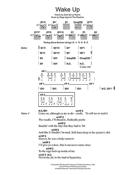 Wake Up sheet music by Rage Against The Machine (Lyrics & Chords – 43831)