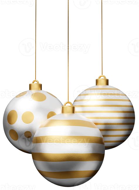 Gold and white hanging Christmas bauble ball 3d render 13441118 PNG