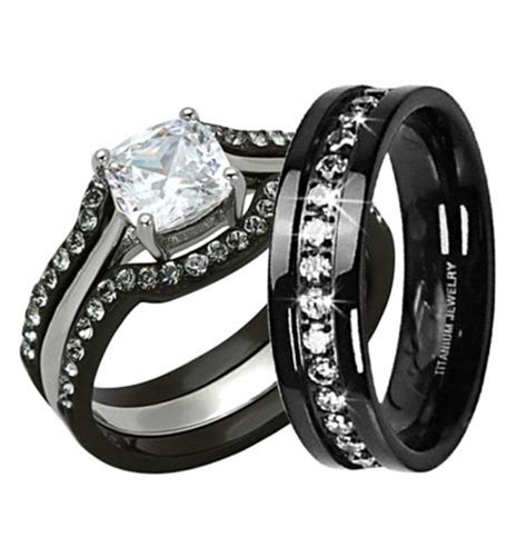 Black Wedding Rings Sets For Him And Her - Black Tungsten Wedding Bands ...