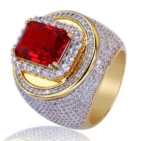 Gold Color Red Stone Ring Big Wedding Rings for Women Jewelry Couple ...