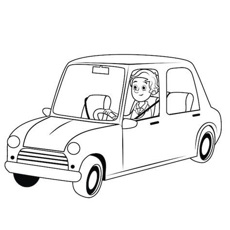 Premium Vector | Black and white vector illustration of a driver with a car