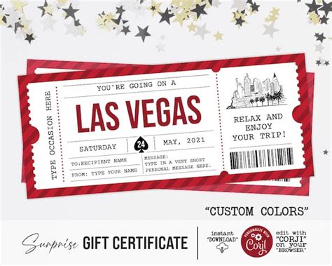 Las Vegas Ticket Template Gift Voucher Certificate Holiday | Etsy