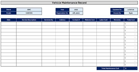 Best Free Fleet Maintenance Spreadsheet Excel | Fleet Service Logs