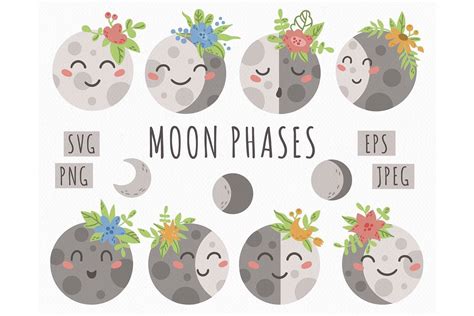 Cartoon Cute Moon Phases Kids Clip Art Graphic by MySpaceGarden ...