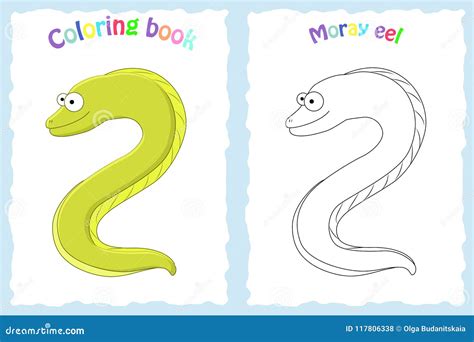 Coloring Book Page for Preschool Children with Colorful Moray Eel and ...