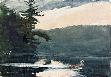 Winslow Homer (1836 — 1910, USA) Deer in the Adirondacks. 1889 watercolor on paper. 35.5 x 50.7 ...