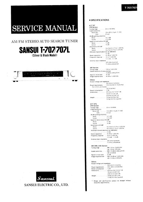 Service Manual for SANSUI T-707 - Download