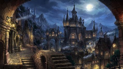 Wallpaper : fantasy art, cityscape, night, fantasy city, cathedral, metropolis, Gothic ...