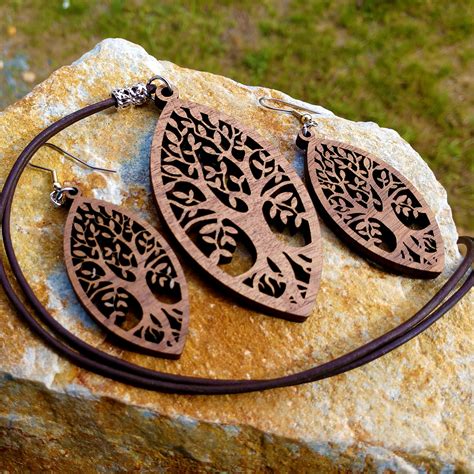 Teardrop Tree of Life Walnut Laser Cut Jewelry