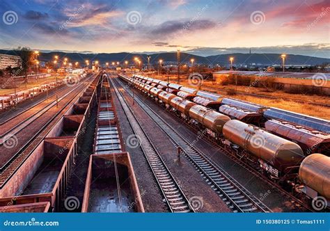 Container Freight Train in Station, Cargo Railway Transportation ...