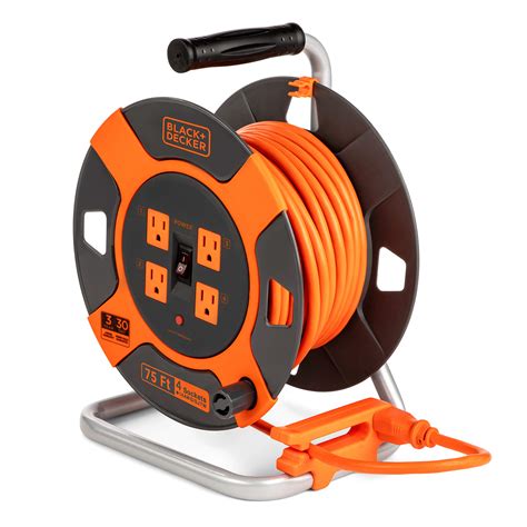 BLACK+DECKER 75 Ft. Retractable Extension Cord Reel With 4 Outlets ...