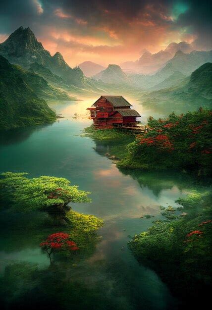 Premium Photo | Beautiful landscape based on 3d rendering illustration