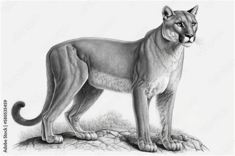 Realistic drawing of a Puma concolor couguar, illustration for ...