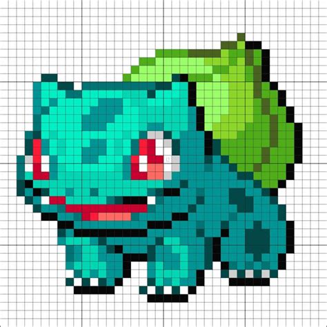 #1 Bulbasaur | Arte píxeles minecraft, Punto de cruz de pokemon, Dibujos en cuadricula