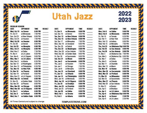 Printable 2022-2023 Utah Jazz Schedule