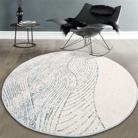 White Round Rug Contemporary Modern Area Carpet in Living Room - Warmly ...