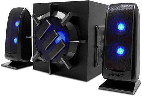 ENHANCE 2.1 Computer Speaker System with Powered Subwoofer, 80W Peak, LED Satellite Speakers, AC ...