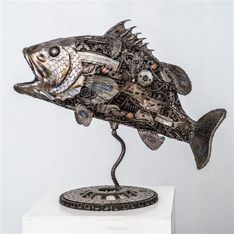 Seabass Fish Scrap Metal Sculpture, Sculpture by Mari9art Metal Art Sculpture | Artmajeur