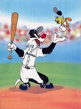 a cartoon cat holding a baseball bat on top of a field