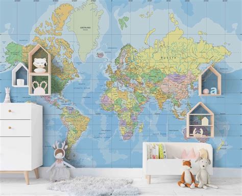 3D World Map Wall Mural Wallpaper 174 – Jessartdecoration | Map wall ...