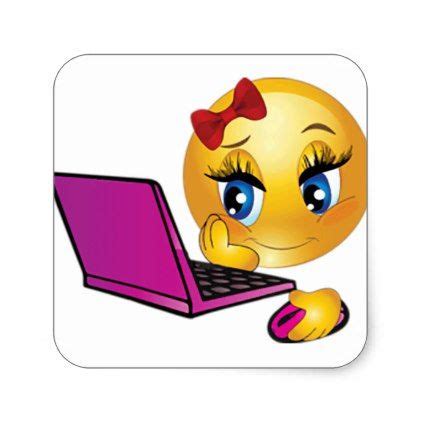 Laptop Emoji Girl Square Sticker - girl gifts special unique diy gift idea Smiley Emoji, Das ...