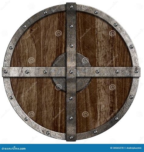 Medieval Wooden Shield Isolated Stock Photo - Image of iron, crusader ...