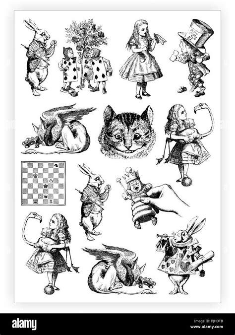 Alice in wonderland white rabbit john Black and White Stock Photos ...