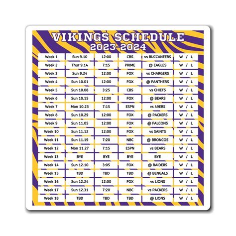 2023 2024 Minnesota Vikings Schedule Magnet 6 X 6 Inches Nfl - Etsy