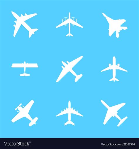 Cartoon white silhouette airplane set Royalty Free Vector