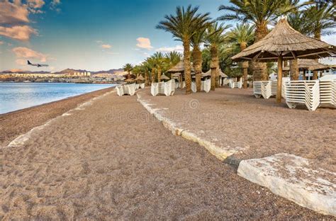 Morning on Sandy Beach in Eilat, Israel Stock Photo - Image of city ...