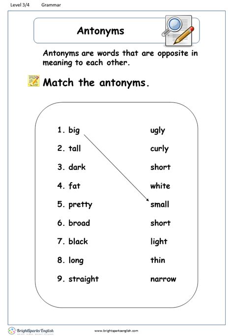 Antonyms Worksheet – English Treasure Trove