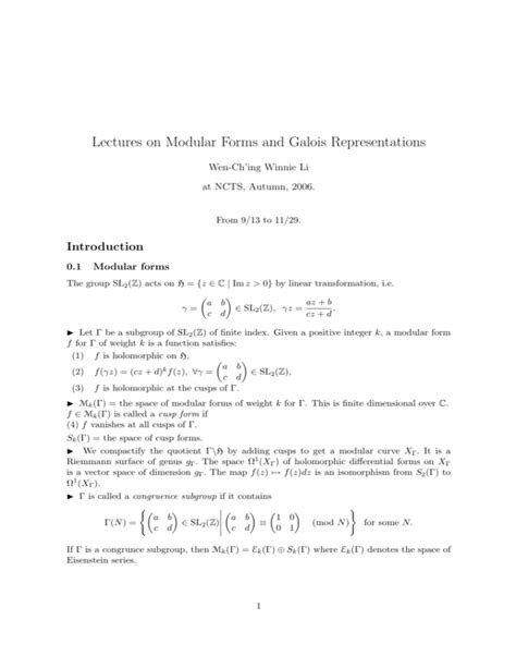 Lectures on Modular Forms and Galois Representations