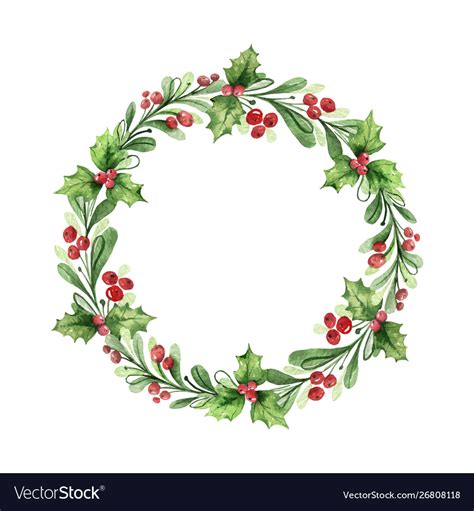 Watercolor christmas wreath with green Royalty Free Vector