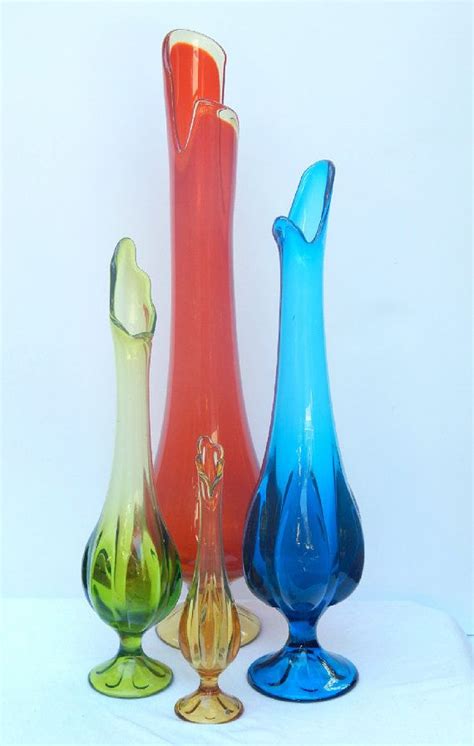 Vintage // Mid Century // Glass Vases // Set of Four by GotRetro Blenko Glass, Fenton Glass ...