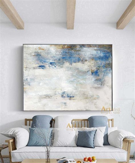 Large Blue Minimalist Abstract Canvas Art White Cloud Painting | Etsy