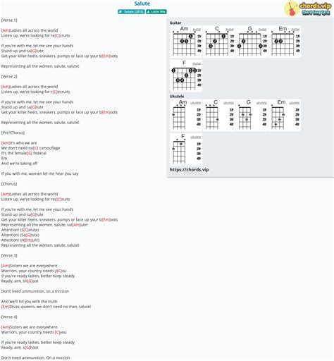 Chord: Salute - tab, song lyric, sheet, guitar, ukulele | chords.vip