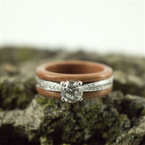 Cherry Wood and Diamonds // Simply Wood Rings capped engagement ring ...