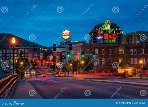 Neon Signs and Buildings Along Williamson Road at Night in Downtown Roanoke, Virginia Editorial ...