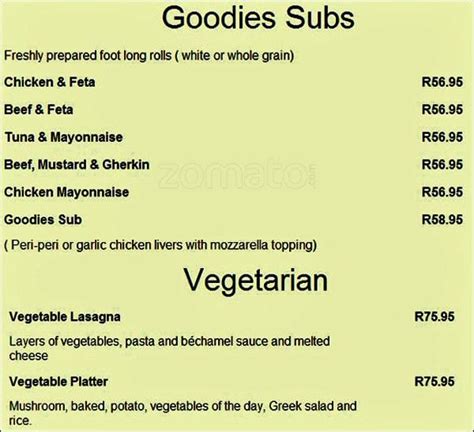 Goodies Restaurant Menu, Menu for Goodies Restaurant, Kempton Park, East Rand - Zomato SA